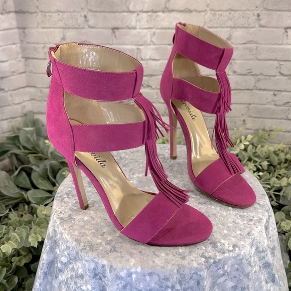 Atrevida Fuchsia 3-Band Open Toe Cut-Out Deco Fringe Stilettos WMS 7M💖NWOT - Picture 11 of 11